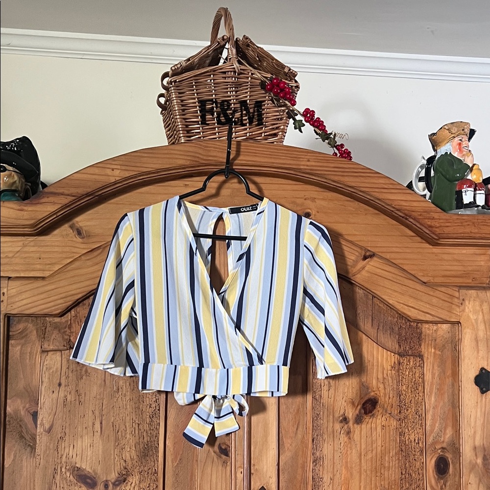 Women’s Quiz Yellow And Blue Stripey Open Back Top Size: UK 8, EU 36